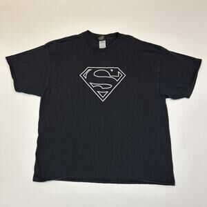 Vintage Superman T Shirt Mens 2XL Black Warner Bros 2004 Blackout Logo Tee